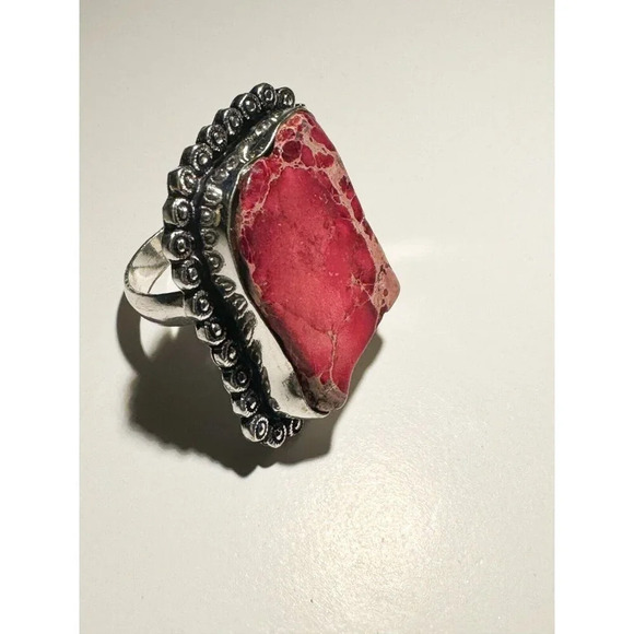 Pink Howlite Square Statement Ring in Silver 7.5 - Picture 3 of 3